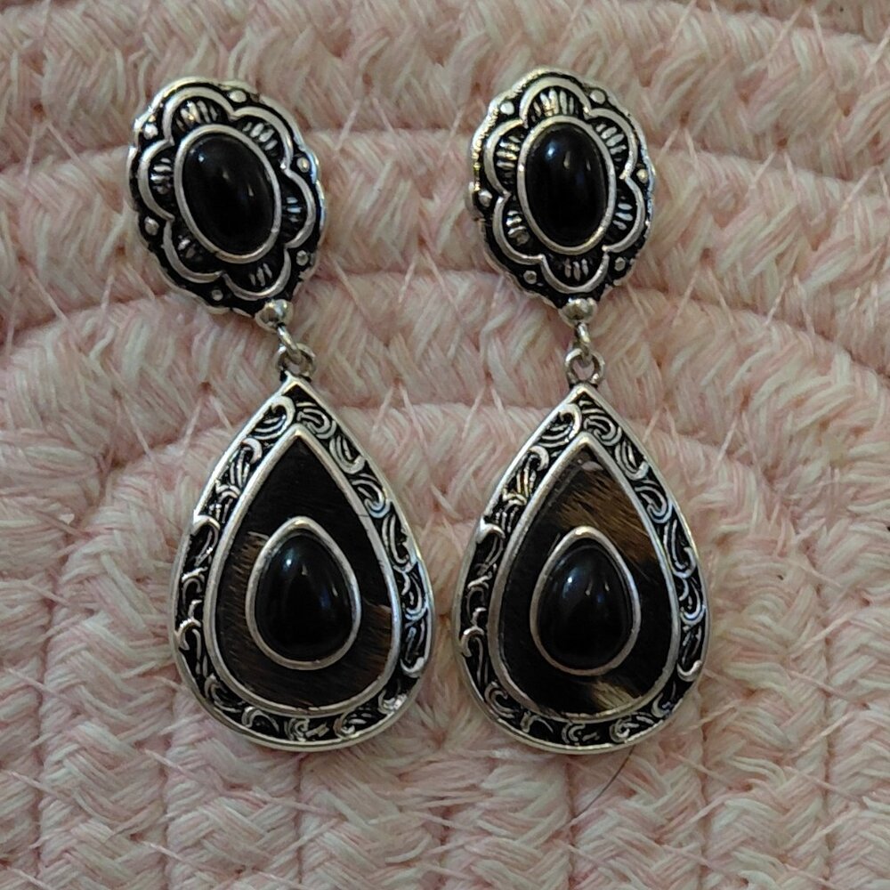 Wrangler Western TearDrop Dangle Earrings Country Statement Genuine Horse Hair